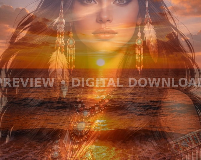 Native Spirit Sunset Wall Art Printable Spiritual Nature Art | Boho Earth Decor | Digital Download