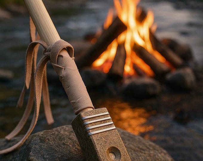 Native American Ceremonial Pipe Made From Soap Stone With Silver Inlaid