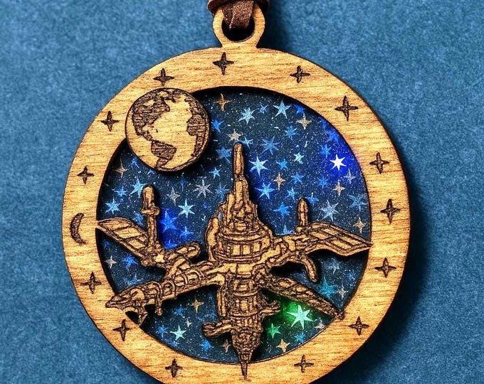 Wooden Space Station Pendant–Handmade  “Charting New Frontiers” 2025 Tribute – Limited Edition Wood Pendant