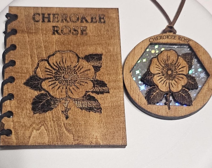 Cherokee Rose Pendant & Handcrafted Wood Book – Flower of Remembrance