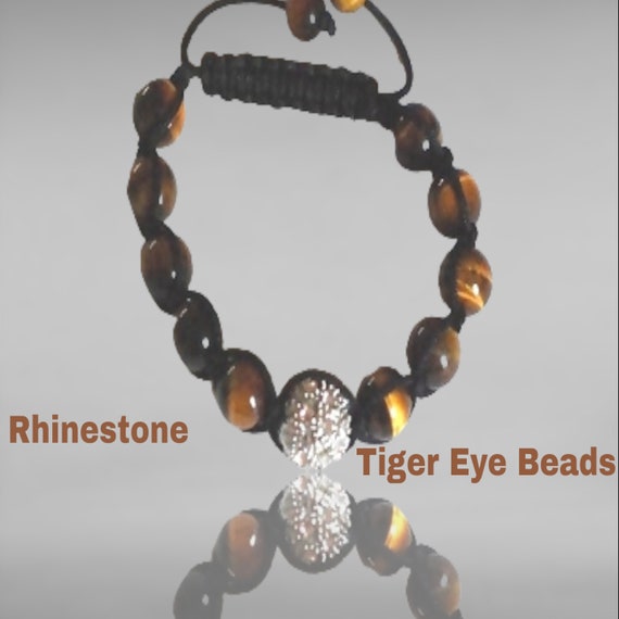 Rhinestone and Tiger Eye Beads Friendship Adjustable Bracelet