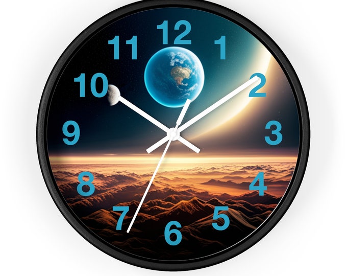 10 Inch Wall Clock With Image of the Moons surface with Earth In The Background