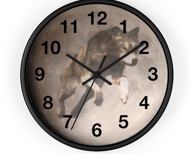10 Inch Wall Clock Photo Moons surface With Wolf