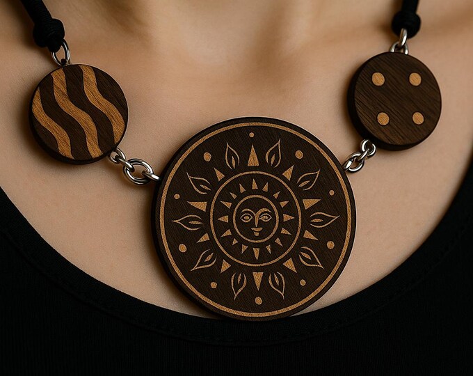 Handcrafted Handmade Necklace Charm With Planets-Moon-Stars 24 inch Adjustable Cord
