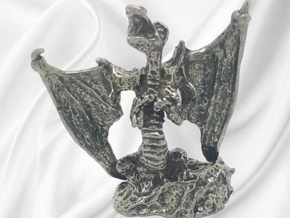Standing Roaring Wing Dragon Pewter Figurine: Lead Free