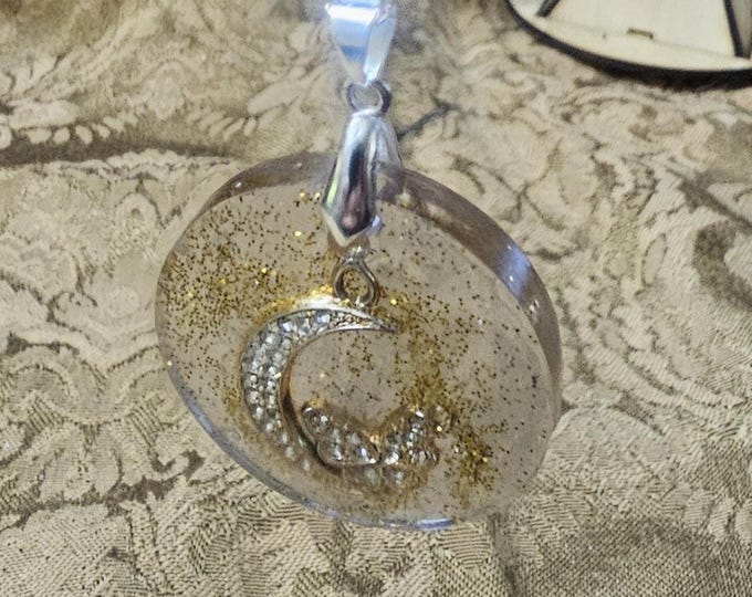 Handmade Celestial Resin Pendant Necklace | Gold Moon & Butterfly Jewelry