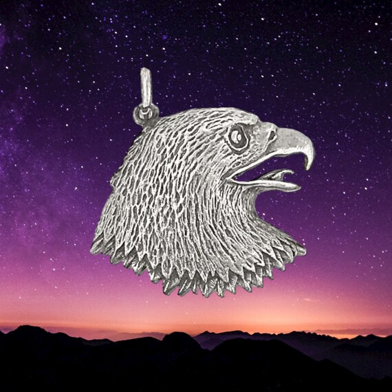 Embrace the Spirit of Freedom: Sterling Silver Oxidized Bald Eagle Head Pendant