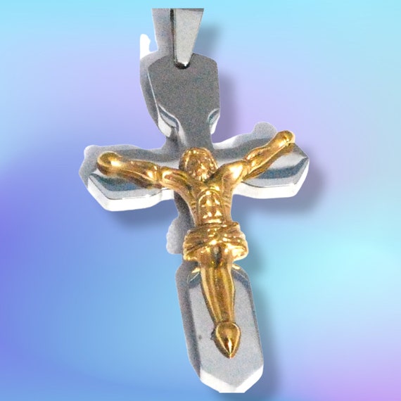 Crucifix with Golden Body Pendant 316L Stainless Steel