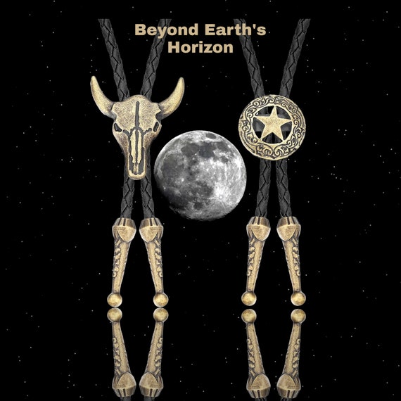 2Pcs Leather Tie Necktie Cow Skull Texas Ranger Star Chain for Men Rodeo Bolo Tie Necktie
