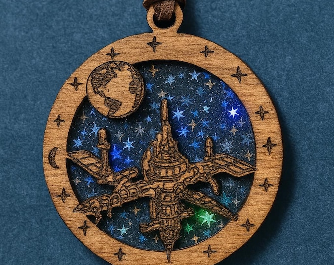 Laser Engraved Space Station Ornament – “Charting New Frontiers” 2025 Tribute – Limited Edition Wood Pendant