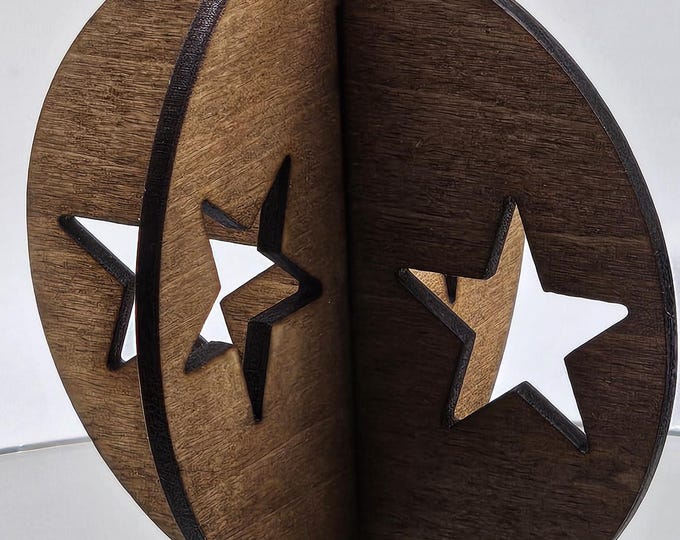 Hand Crafted 3 Inch Round Rearview Mirror Hanger/Tree Ornament With Cut Stars In the Center