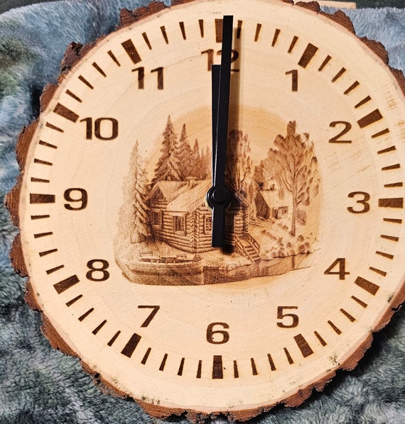 Round Wood Hand Made Clock /Laser engraved Photo On Face