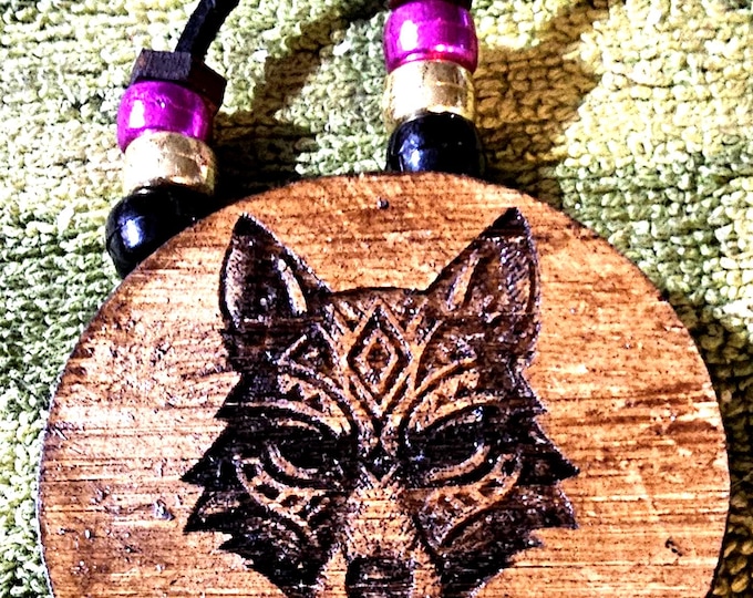 Handmade Tribal 2 inch  Wolf Spirit Pendant • Laser Engraved BAMBOO Wood Necklace • Animal Totem Jewelry
