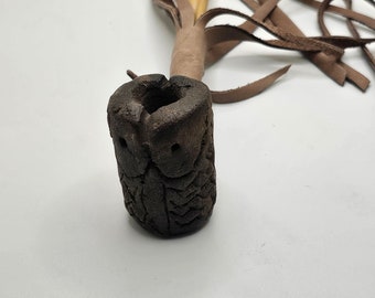 Ceremonial Clay OWL Pipe /Hand Carved /Smokeable/Native Pipe