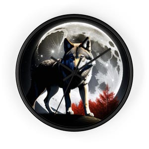 Lunar Wolf Wall Clock | Moonlit Wolf Decor, Animal Lover Gift, Unique Timepiece, Wildlife Home Decor, Gift for Her