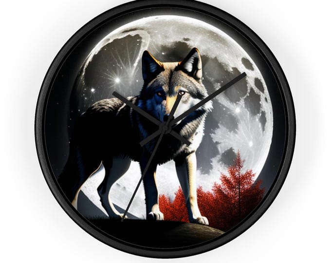 Lunar Wolf Wall Clock | Moonlit Wolf Decor, Animal Lover Gift, Unique Timepiece, Wildlife Home Decor, Gift for Her
