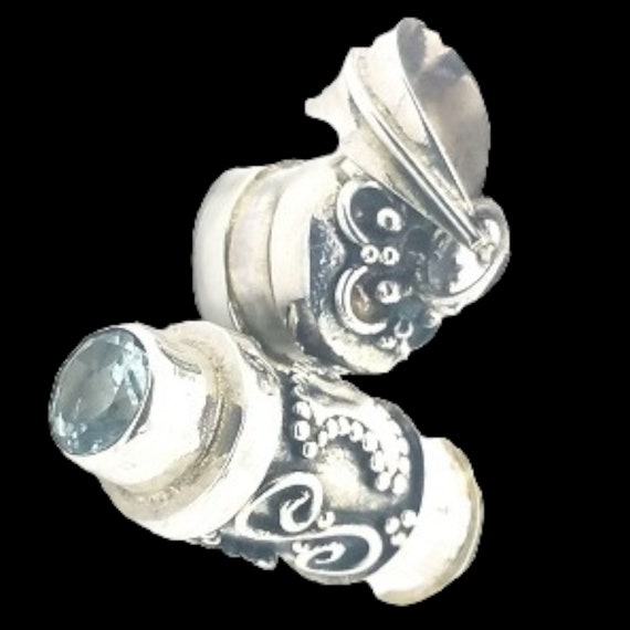 Sterling Silver Hand Made Cylinder Prayer Box with Blue Topaz Gemstone