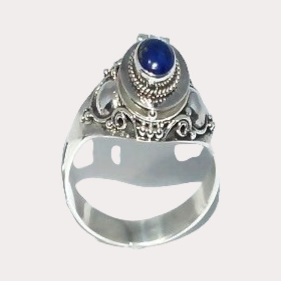 Balinese Sterling Silver Poison Ring with Genuine Lapis Stone