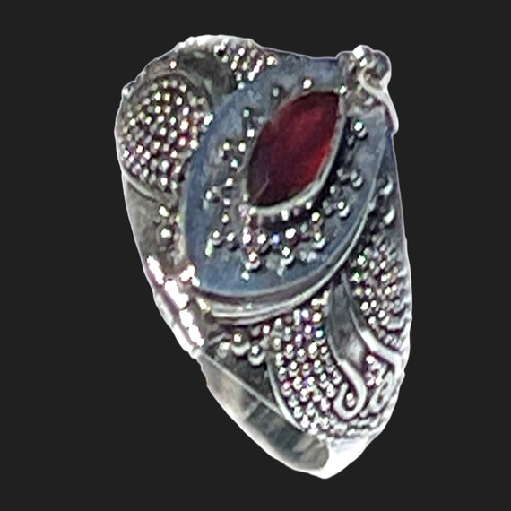 Beaded Ring with 4x8 mm Marquise cut Garnet Ring 925 Sterling Silver
