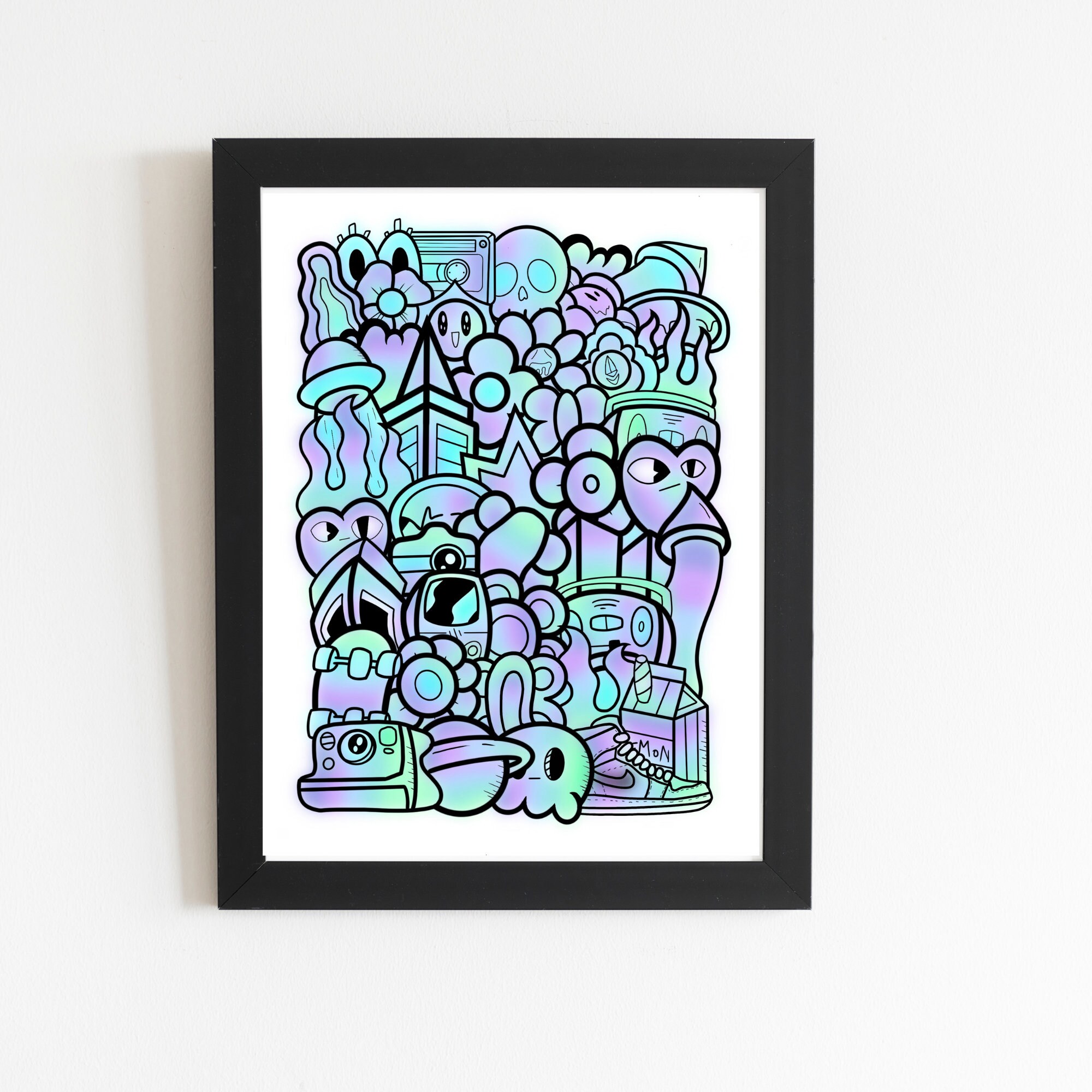 Colourful Doodle Wall Art Print Etsy