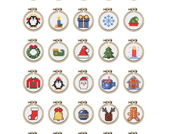 30 Mini Christmas Cross Stitch Patterns | Holiday Ornaments, Gift Tags (PDF Instant Download)