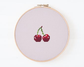Mini Cherry Cross Stitch Pattern | Cute Fruit Embroidery (PDF Pattern)