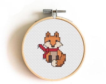 Winter-Warm Fox: 2"x2" Mini Cross Stitch Pattern