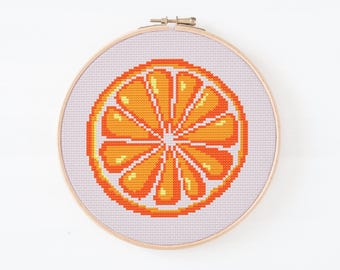 Orange Slice Cross Stitch Pattern: Modern Fruit Embroidery (PDF Download