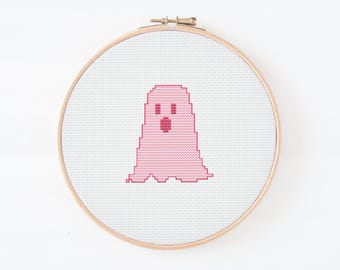 Pink Ghost Cross Stitch Pattern | Kawaii Halloween Decor (PDF + SVG)