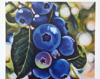 Blueberry Bliss- Wall Art Print, Acrylic Painting, Blueberries Print, Contemporary, Farmhouse Art, Botanical Art, Nova Scotia Art