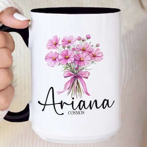 Womens Birth Flower Coffee Mug, Personalized Birthflower Cup with Name, September Birthday Mug, October November Birthday Month Gift