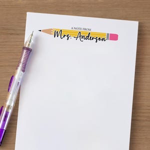 Personalized Teacher Note Pad, Custom Name stationery, Classroom Notepads, Teacher Pencil Style Notepad, Teacher Appreciation Gifts