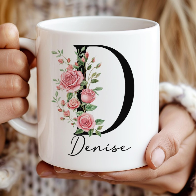 Custom Birth Flower Coffee Mug, Personalized June Birthflower Cup, Monogram Initial Name, Rose Birthday Mugs, Birth Month Gift, Mothers Day Bild 6