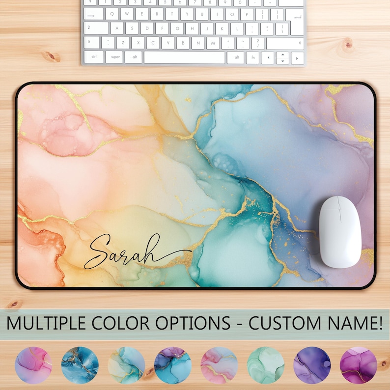 Tapis de souris personnalisé avec nom, grands tapis de bureau modernes, clavier gaming coloré, décoration de bureau moderne image 1