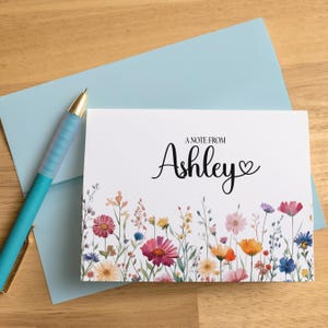 Personalized Note Cards with Name, Set of Wildflower Stationery Cards, Custom Notecards with Envelopes, Floral Thank You Cards Notes, Folded