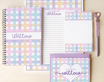 Personalized Stationery Set, Kids Letter Writing Set, Writing Paper for Girls, Heart Notebook, Girls Notepads, Notecard Set, with Envelopes