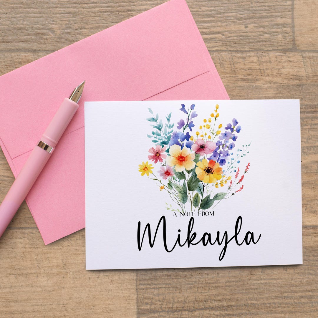 Personalized Note Cards With Name, Set of Wildflower Stationery Folded ...