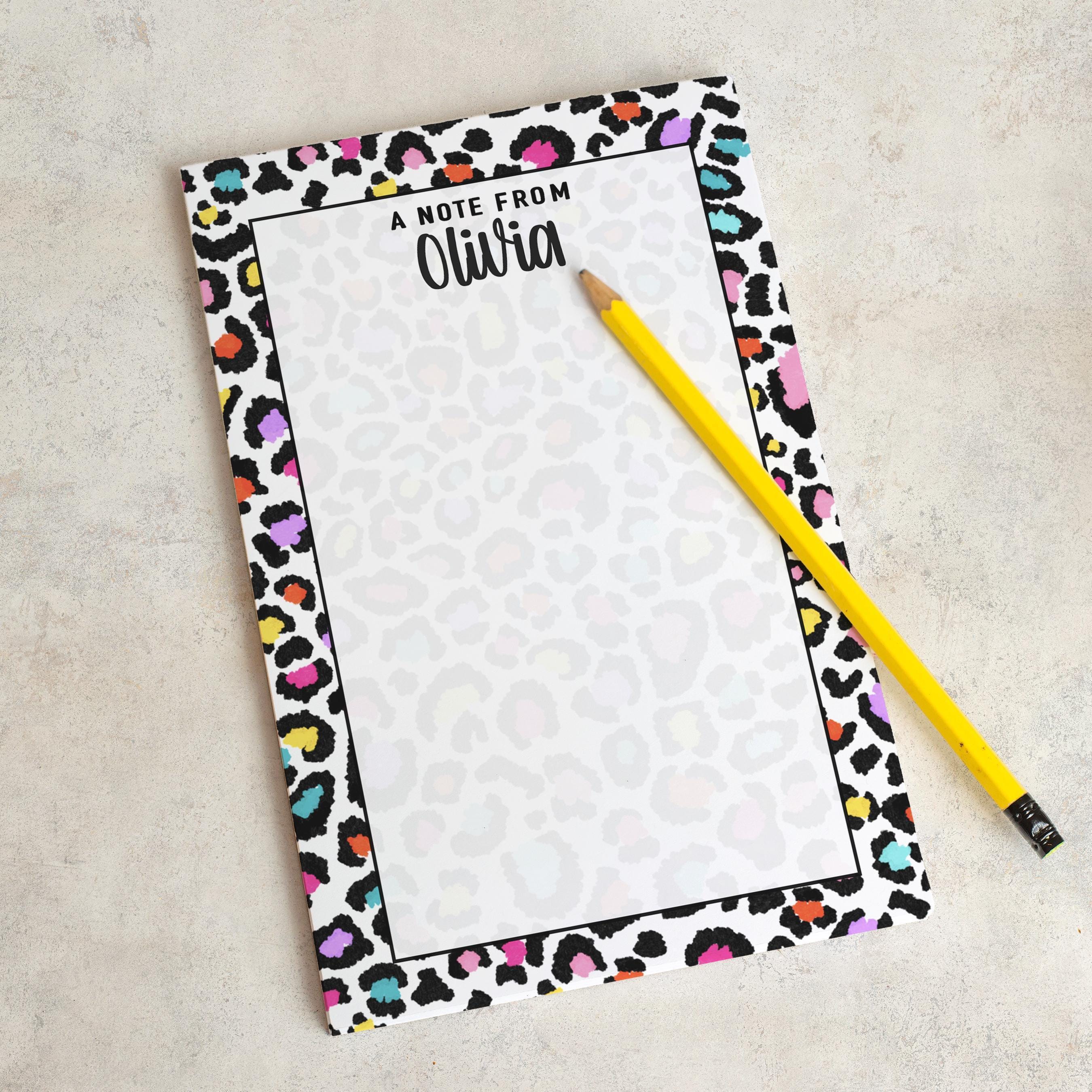Personalized Notepad, Custom Cheetah Print Name Notepads, Rainbow ...