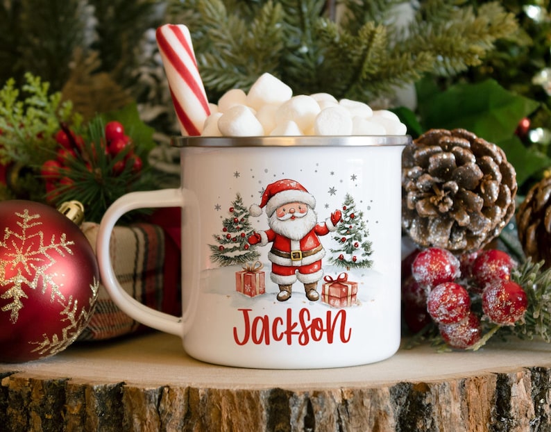 Personalized Christmas Mug , Custom Santa Cocoa Mugs, Christmas Mugs for Kids, Custom Camper Mug with your Name, Stainless Steel Coffee Mug immagine 1