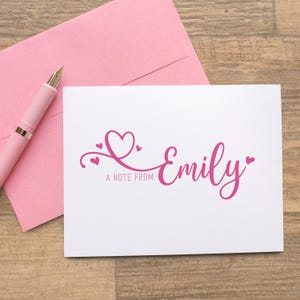 Personalized Note Cards with Name, Script Stationery Set, Custom Notecards with Envelopes, Heart Folded Thank You Cards Notes, for Girls