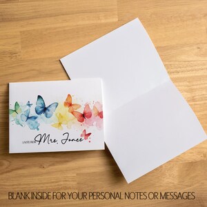 Personalized Note Cards With Name, Set of Rainbow Butterfly Stationery ...