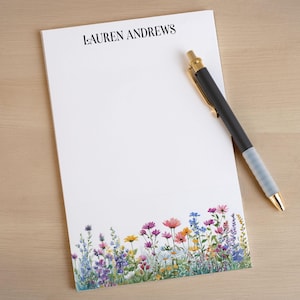 Personalized Flower Notepad, Custom Name Notepads, Floral Garden Note Pad, Gifts for Her, Thank You Notes, Custom Stationery