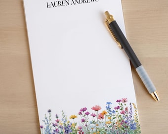 Personalized Flower Notepad, Custom Name Notepads, Floral Garden Note Pad, Gifts for Her, Thank You Notes, Custom Stationery