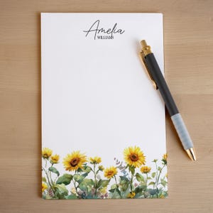 Personalized Sunflower Notepad, Custom Name Notepads, Floral Garden Note Pad, Gifts for Her, Thank You Notes, Custom Stationery