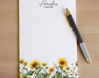 Personalized Sunflower Notepad, Custom Name Notepads, Floral Garden Note Pad, Gifts for Her, Thank You Notes, Custom Stationery