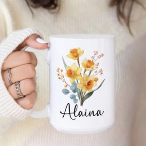 Custom Birth Flower Coffee Mug, Personalized Birthflower Cup with Name, Wildflower Birthday Mugs, December January February Birth Month Gift image 9