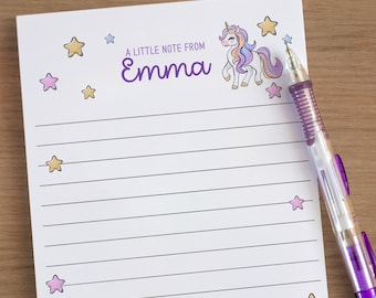 Personalized Unicorn Notepad, Custom Kids Notepad with Name, Cute Aesthetic Girls Note Pad, Womens Stationery Gifts
