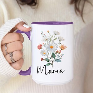 Custom Birth Flower Coffee Mug, Personalized Birthflower Cup with Name, Wildflower Birthday Mugs, December January February Birth Month Gift image 8