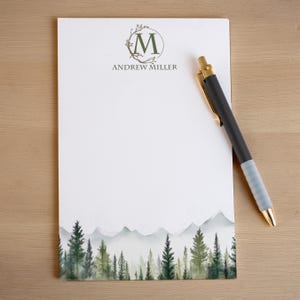 Personalized Monogram Notepad, Custom Forest Nature Notepads, Men's Stationery, Note Pad with Initial name, Father's Day Gift, for him