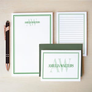 Personalized Stationery Set, Monogram Initials Print Letter Writing Gift Sets, Writing Paper & Envelopes Mens, Womens Notepad, Notecards